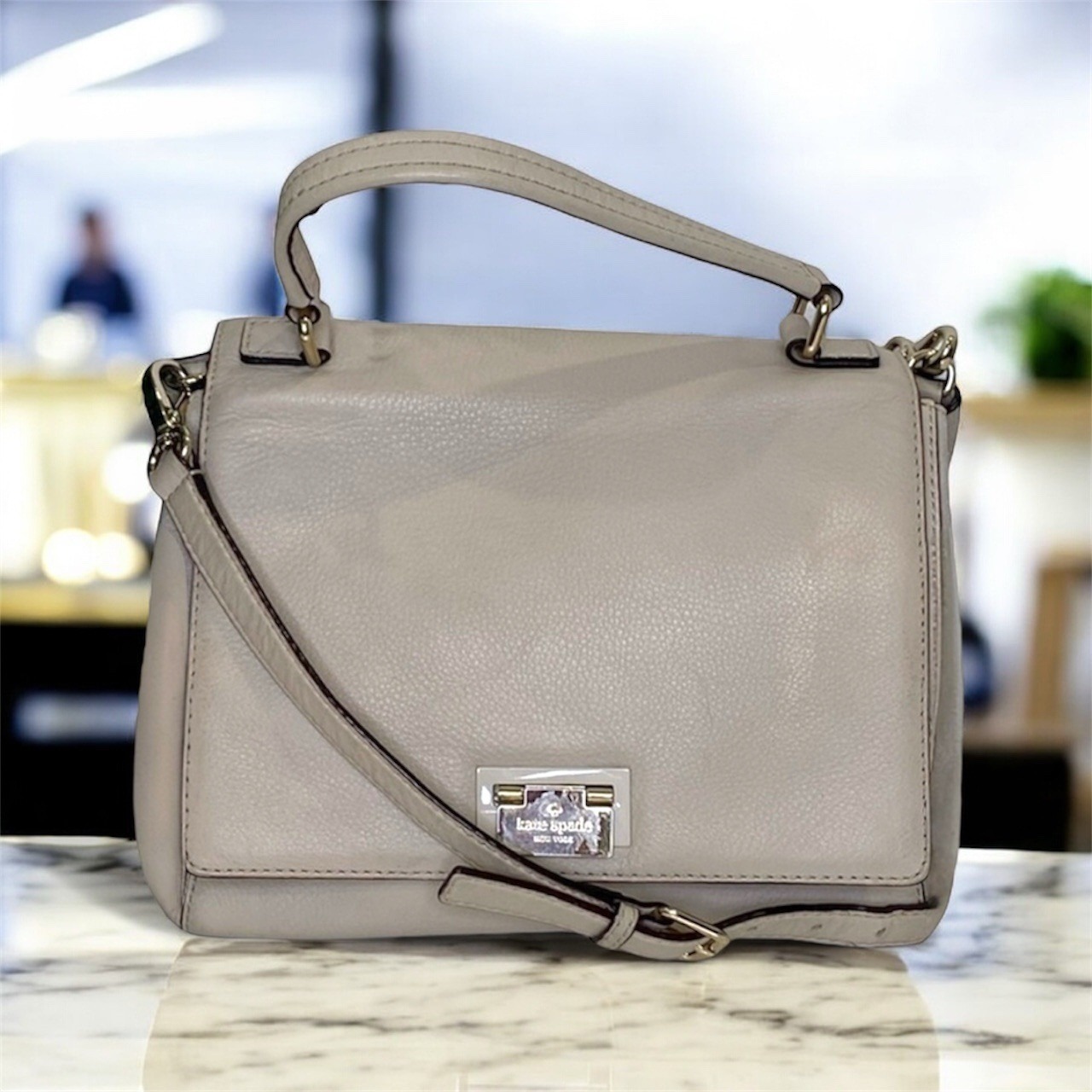 Clearance! Kate Spade Grey Pebbled Leather Suede Satchel Crossbody Ostrich Egg